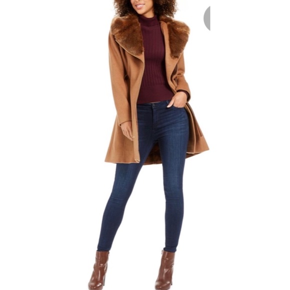Via Spiga Faux Fur Belted Long Coat